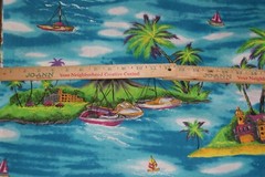 Tropical Island Palm Trees Blue Water Fabric Cotton Sewing Quilting Fat Quarter