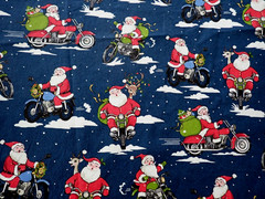 2020 Fabric Traditions Christmas Santa on Motorcycles Cotton Fabric Remnant