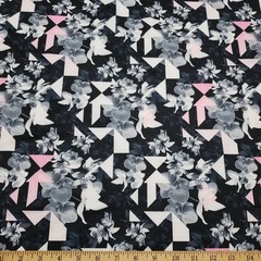 Gray Orchids and Triangles Abstract Print Swimsuit Spandex Fabric