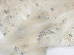 1YD Lace Fabric Illusion Star Moon Horse Silver Sequin Gold Glitter Tulle Fabric