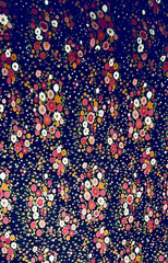Petite Garden Blossom in Pink on Black by Sevenberry Japanese Fabric BTFQ
