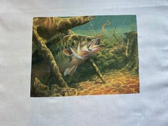 2 VINTAGE BASS QUILT BLOCK SQUARE SEWING FABRIC OUTDOOR WATER RUSTIC FISHING A1