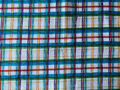 TANDLER TEXTILE FABRIC 1996~Modern Plaid~VIVID YELLOW RED BLUE~Brush Strokes~