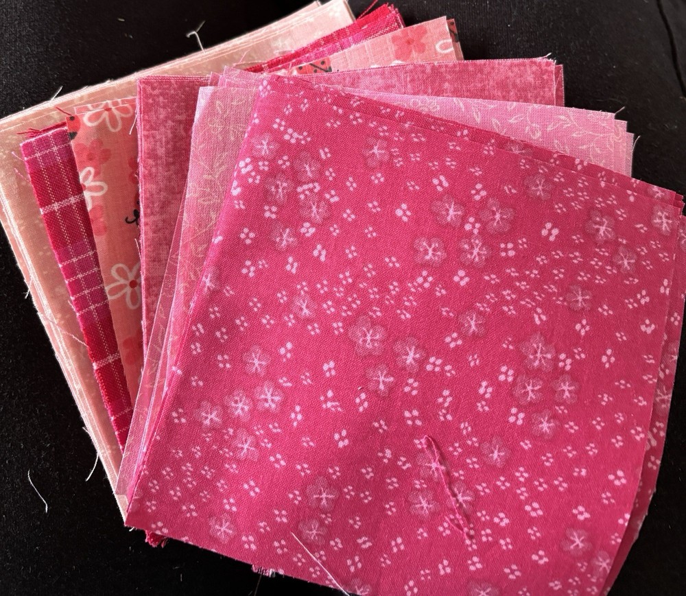 130-5” Squares Hand Cut Scraps Of Various Pinks