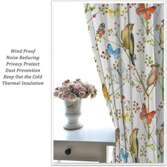 Spring Flowers Birds Curtains Watercolor Retro Patterns Colorful Butterfly Natur