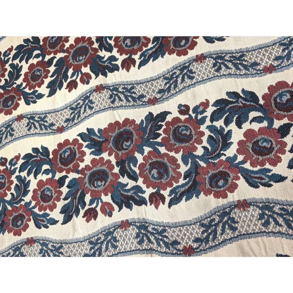 2.5 Yards Vintage Home Decor Fabric Red Blue Sunflower Jacquard Stripe