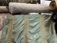 FAUX SILK FLOWERS EMBROIDERED~DRAPERY UPHOLSTERY Sold By The Yard – Green / Blue