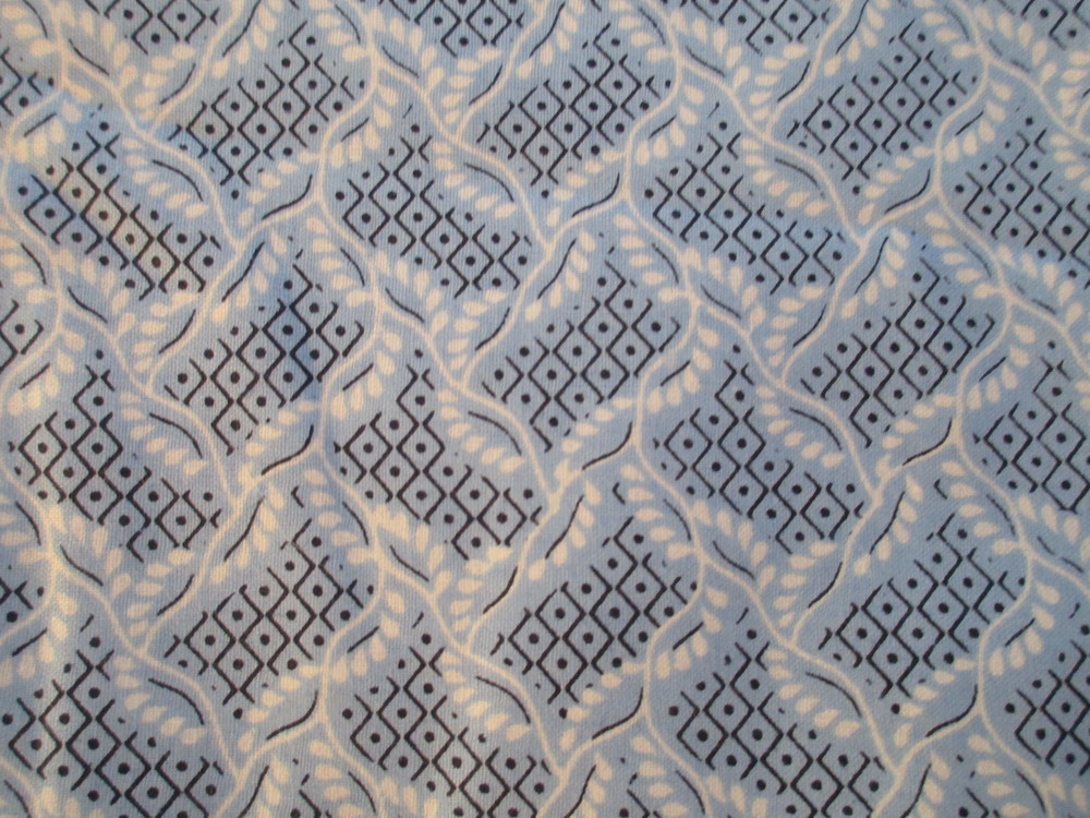 3 Yards New Cotton Fabric Blue Black & White Unique Print