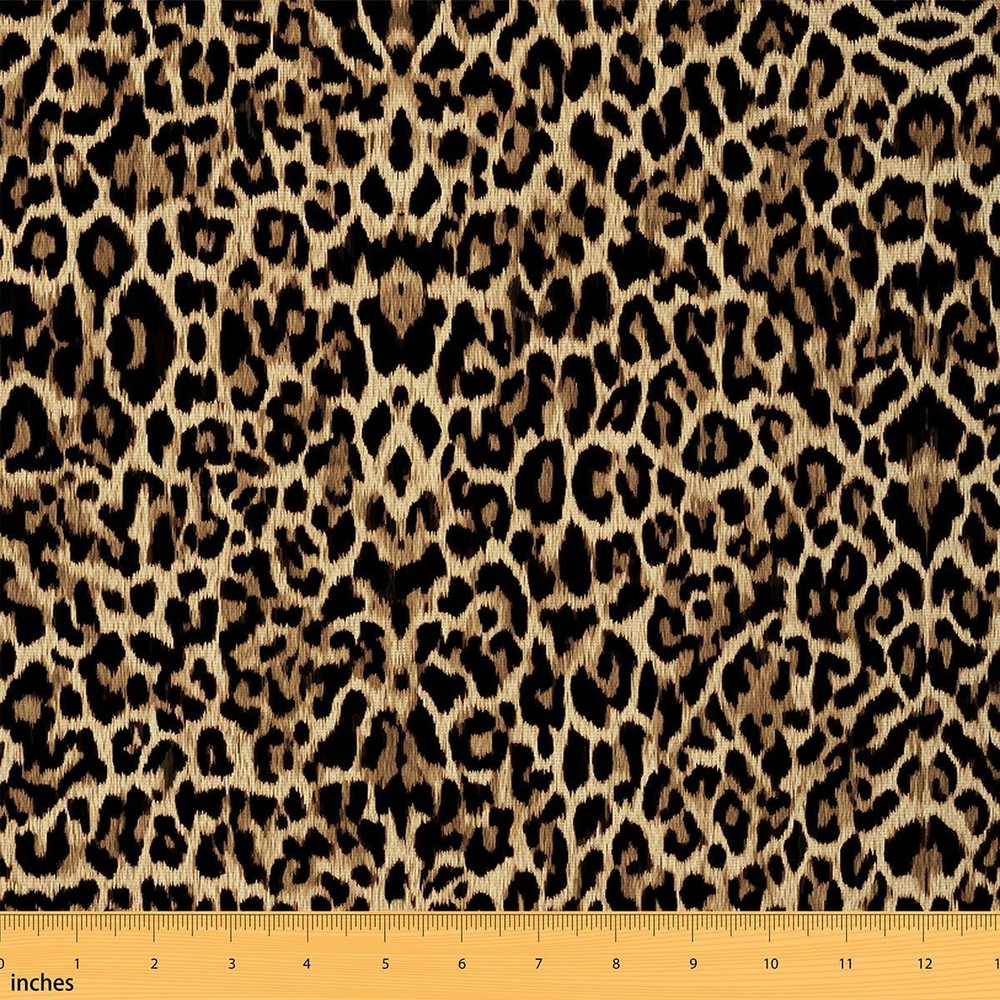 Leopard Print Flannel Fabric by the Yard Black Brown Cheetah Upholstery Fabric W