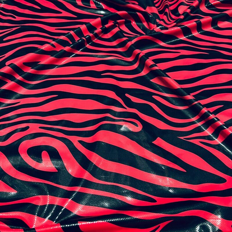 Red Zebra Animal Print 4-Way Stretch Fabric 60″Wide Swimsuit Spandex By The Yard