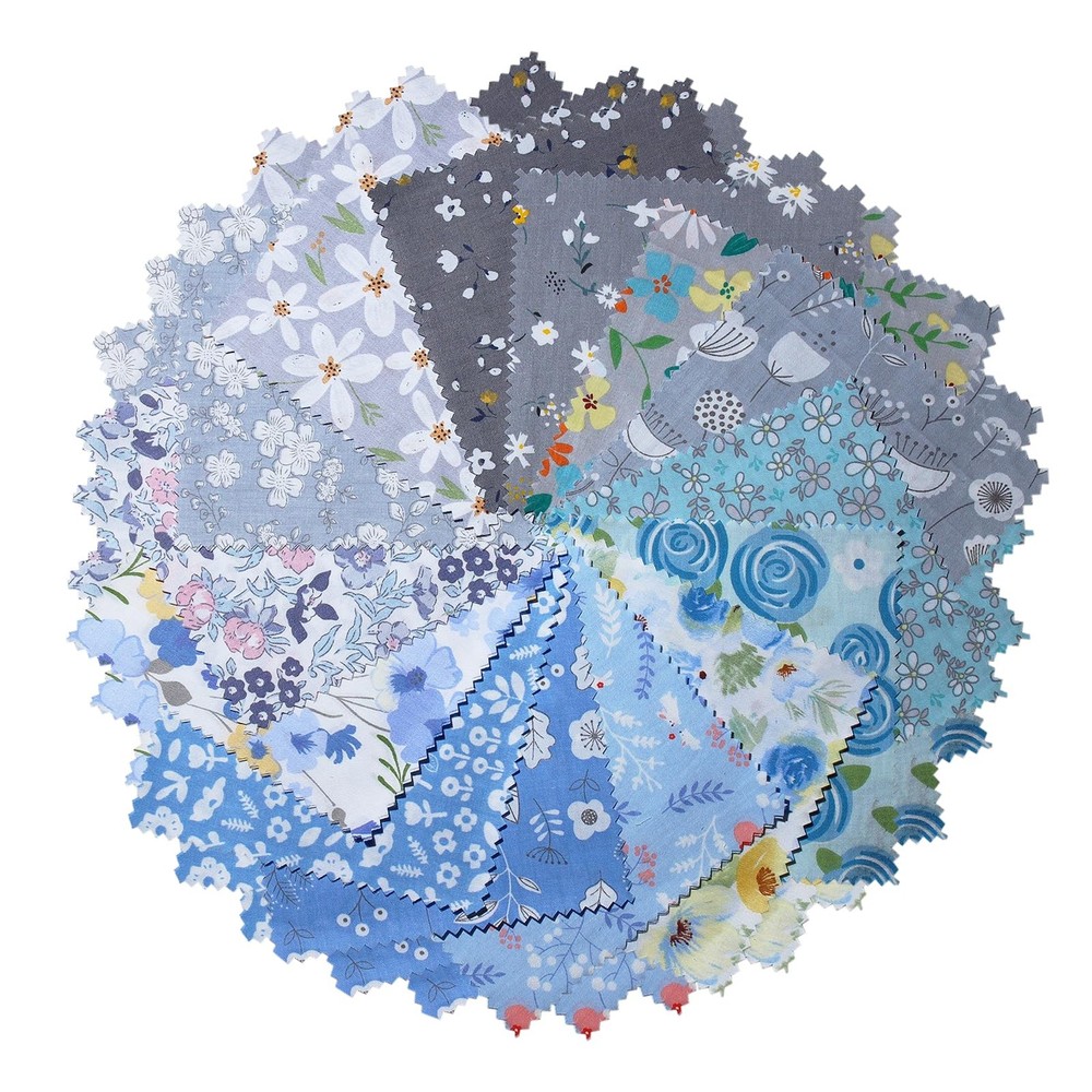 Assorted Blue Grey Prints 5×5 In Precut Cotton Fabric Quilting Squares Pack