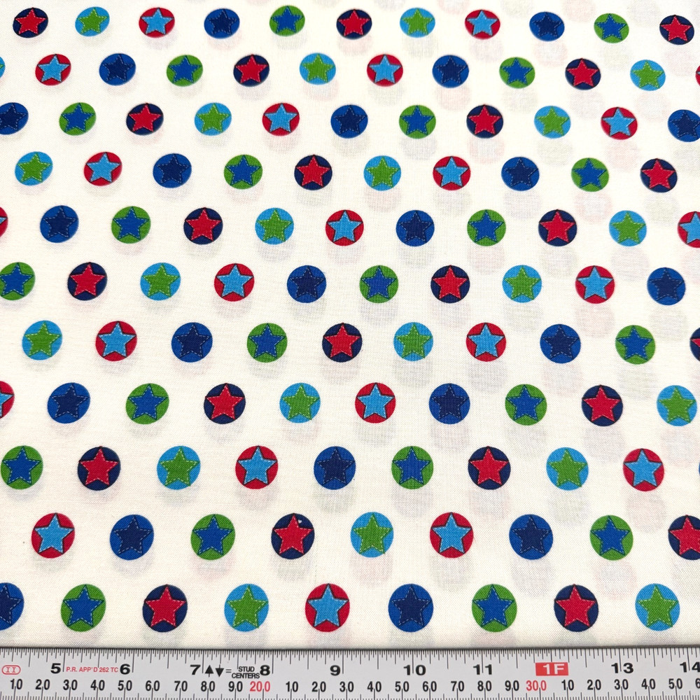 Red Blue Green Stars Circles Quilting Treasures Cotton Fabric by the HALF YARD