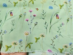 55” Wide Green Floral Butterfly Arabian Robe Fabric Rayon Viscose Material Baby