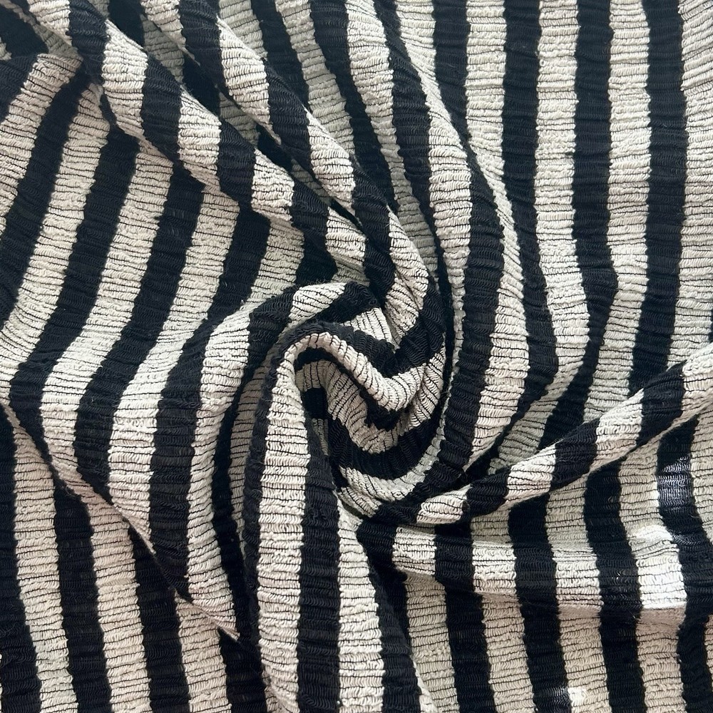 Vintage Black And White Stipe Stretch Knit Fabric 1 3/4 Yard x 72in NOS