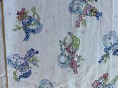 TAF FABRIC~Border Winter Snowmen~CHECKERED~Christmas~BLUE WHITE~Snowflakes~46×75
