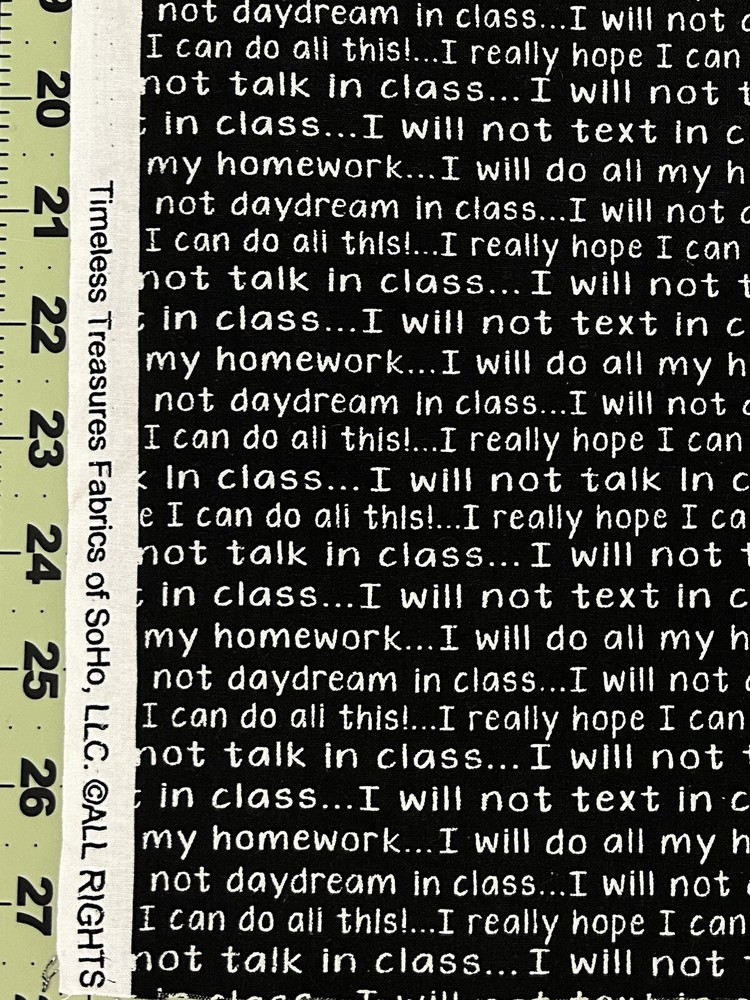 2 Yards Chalkboard Words Childs Play Fabric 100% Cotton TIMELESS TREASURES