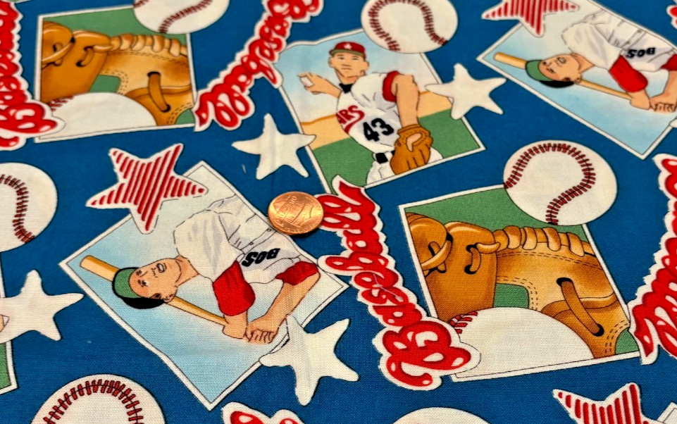 Baseball * Players * Gloves * on Blue * Robert Kaufman * 100% Cotton * 8″ x 21″