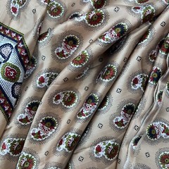 Vintage Loomskill Inc 4 Yards x 45” Paisley Floral Beige Satin Fabric