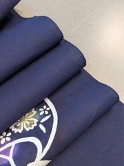 Japanese Kimono Yukata Bolt Cotton 100% Navy Blue 12m Colored Floral Fan Unused