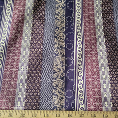 Purple Bands of Traditional Japanese Patterns Run Down Length of Cotton Dobby