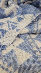 Blue Ivory Geometric Tweed Fabric by the Yard Aztec Tribal Style Fabric 150cm
