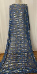 100% Silk Georgette Blue Gold Lurex Metallic Floral Fabric by the Yard 54″ Wide