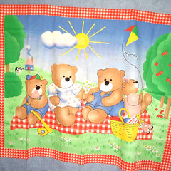 Vintage Baby Quilt Panel Fabric Teddy Bear Picnic Crib Blanket Craft 43×35.5