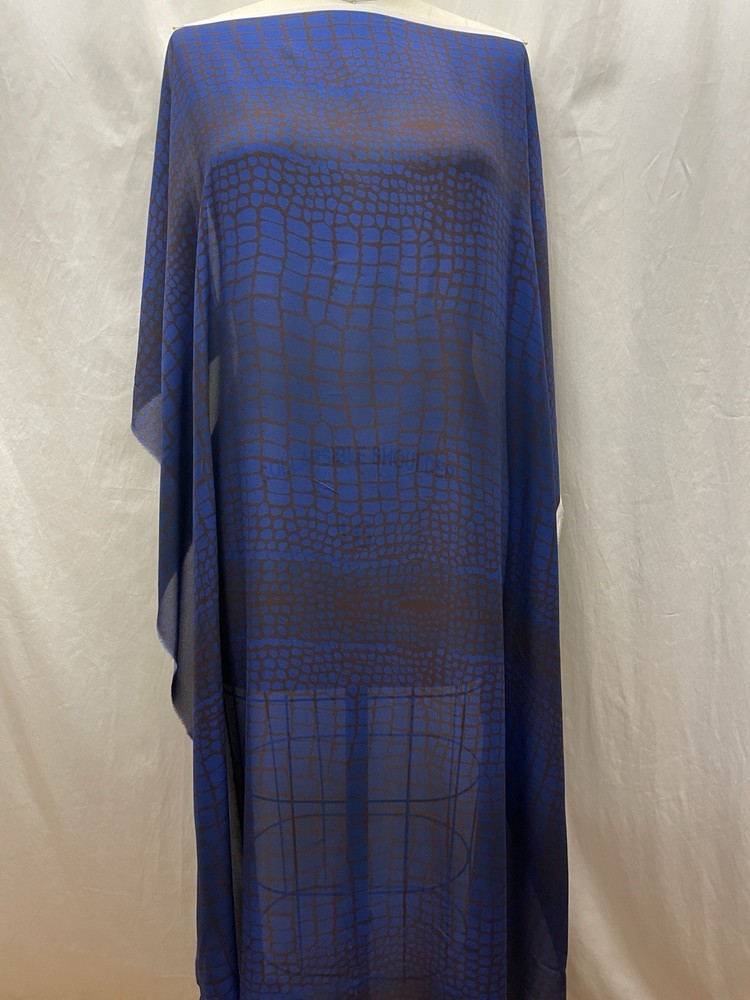 100% Silk Double Georgette Cobalt Blue Brown Gator Fabric 1 Yard 10″ Long 54″ W