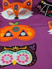 Halloween Masks New Fabric “Day of the Dead” Colorful Purple Cotton Approx 2 Yds