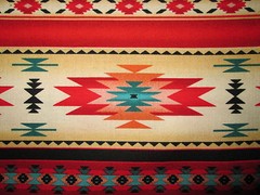 Navajo Native American Red Teal Border Native American Print Cotton Fabric BTHY