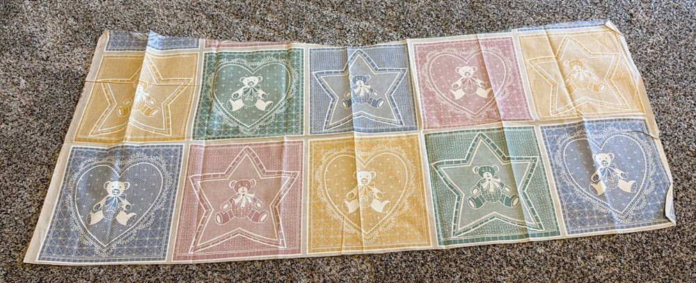 Vintage Marcus Brothers Pastel Bear Lace 10-8.5” Blocks Cotton Fabric Panel