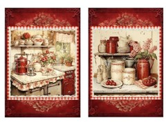 Shabby Chic Retro Red Kitchen MULTI-SIZE SET Cotton Fabric Quilt Blocks