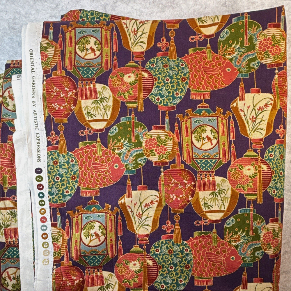 Artistic Expressions Oriental Gardens Lantern & Fish 100% Cotton Fabric 5 yards