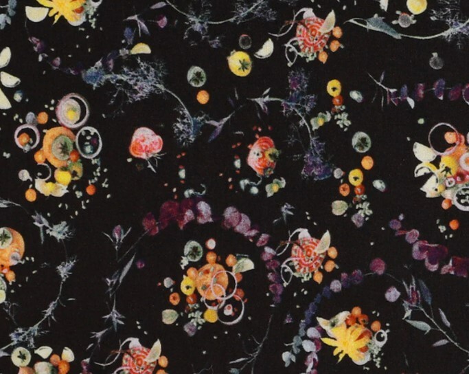 Liberty of London Tana Cotton Lawn – “Floral Thyme” Fruits on Black