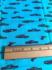 Retro Car Print Cotton Fabric 1/2 yard x 44″ Green & Red Vintage Quilting