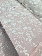 White 3d lace floral flowers embroidered On Mesh Fabric Sold By The Yard Wedding