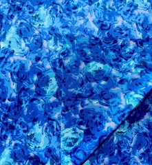 Gorgeous Vtg Polyester Abstract Floral Fabric 59”x2.1Y Light & Dark Blue