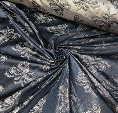 Black Woven Jacquard fabric 60” beautiful navy silver both sides useable brocade