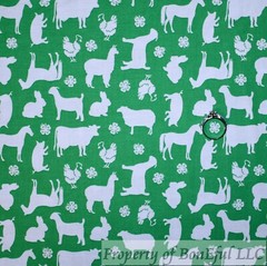 BonEful Fabric FQ Cotton Quilt Blue White 4H Club Print Clover Farm Horse Sheep