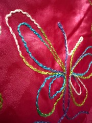 Pink Butterfly Fabric Embroidered 3 yards 56″ x 108″ silk satin faux multicolor