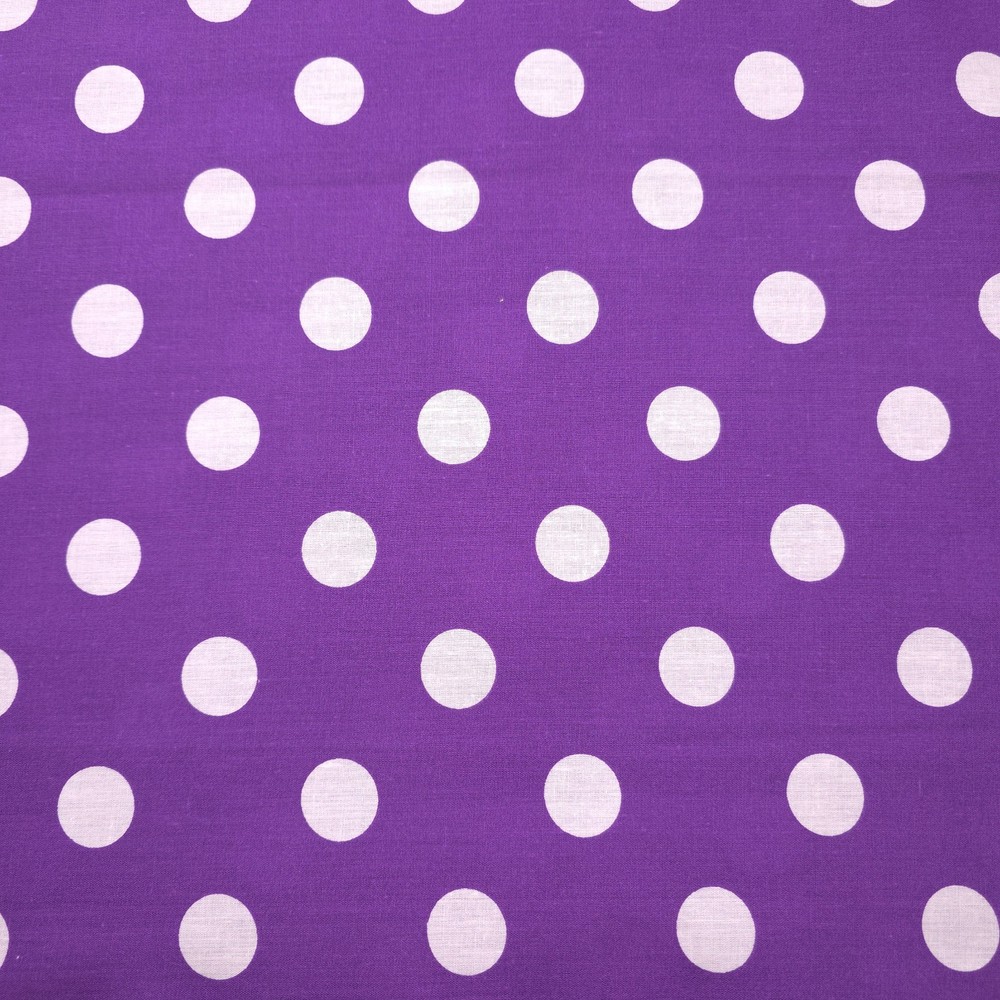 Purple White Polka Dot Fabric 58″ By The Yard Polycotton Quarter Size Dots