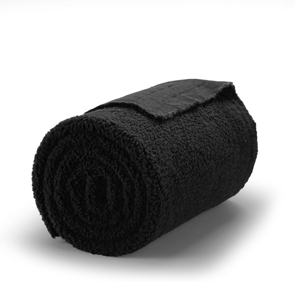 Sherpa Fabric 2 Yard x 63 Inch Faux Lambskin Thermal Lined Black Fur Sherpa Flee
