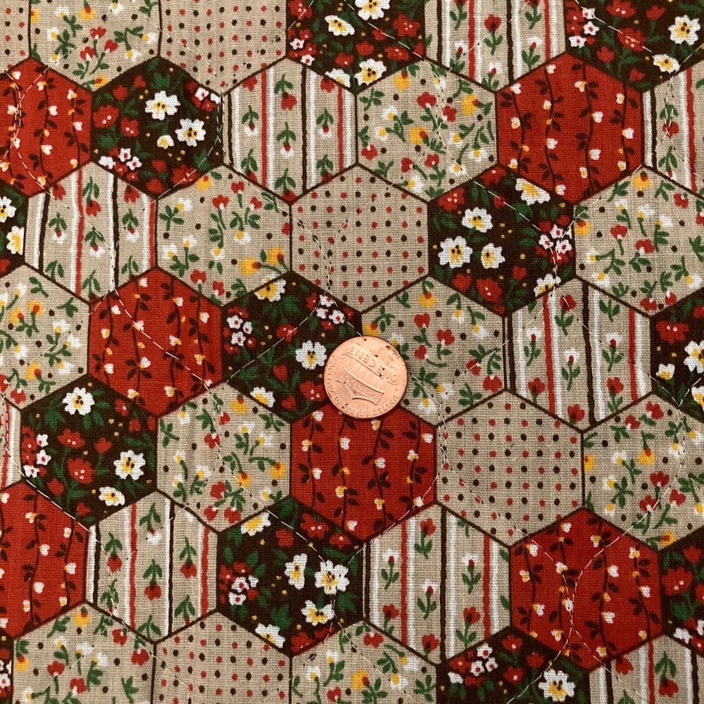 Vintage 80s QUILTED Patchwork Cheater Fabric Autumn Colors 20×40″ Remnant