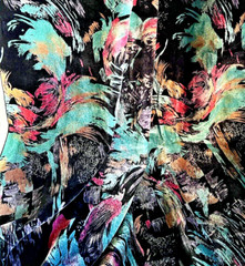 Velvet Upholstery Designer Fabric Modern Abstract Black Aqua Blue Pink 2 3/4 yd
