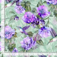 Hummingbird Hummingbirds Flowers Sage 3500 Durable Cotton Fabric 33 & 1/2″ END