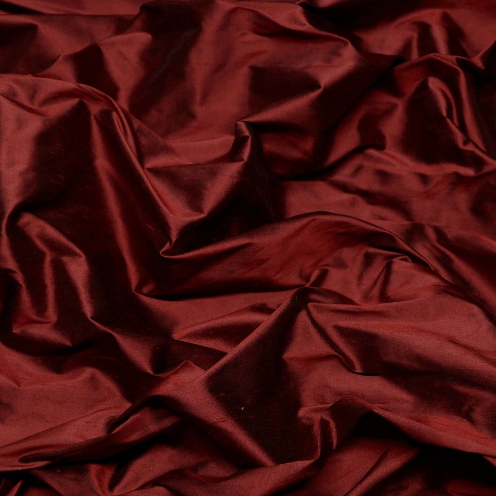 Iridescent Burgundy Red 100% Silk Shantung Fabric 54″ W, By The Yard (SF-5070)