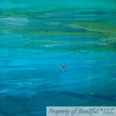 BonEful FABRIC FQ Cotton Quilt Blue Teal Green BATIK Aqua Water Color Fish Ocean