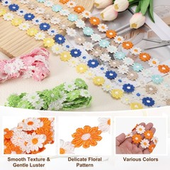 5 Yards 1 Inch Wide Delicate Floral Edge Lace Trim, Orange-White