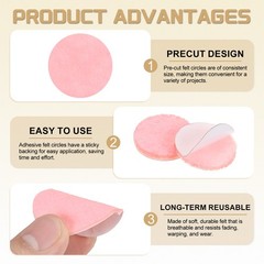 100Pcs Adhesive Felt Circles 1/2″ Round Non-Woven Felt Stickers Pink