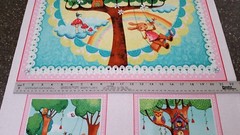 Rainbow Woodland Panel 42×23 Mila Marquis Red Rooster Tree Animal Blocks